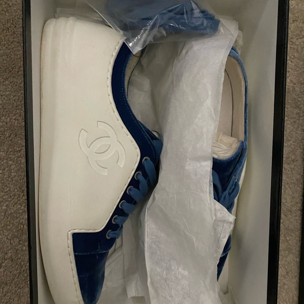 Chanel blue suede sneakers